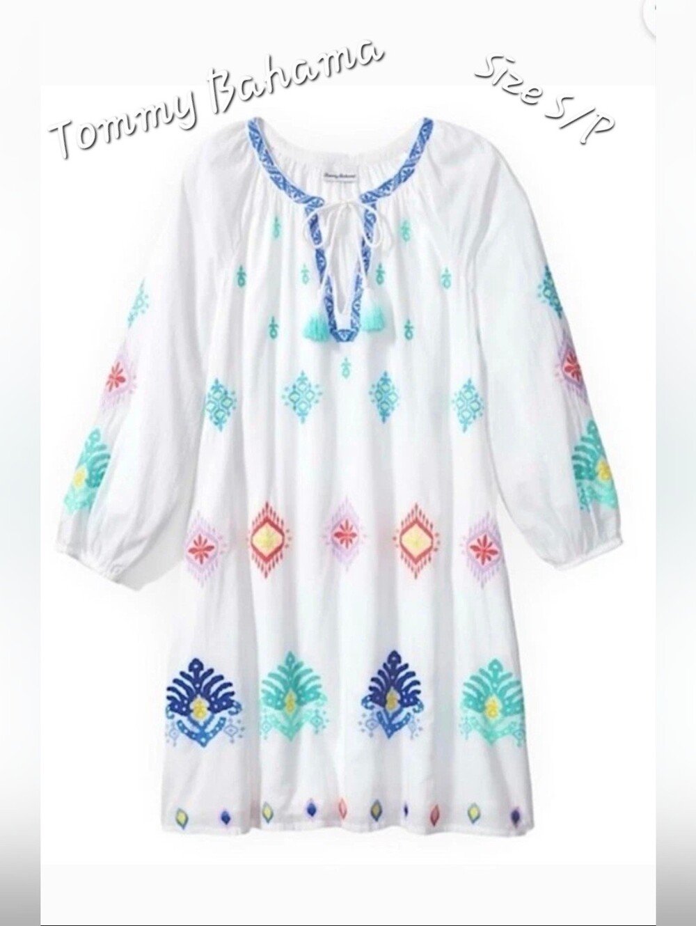 Tommy Bahama White Embroidered Boho Tunic Dress Size S